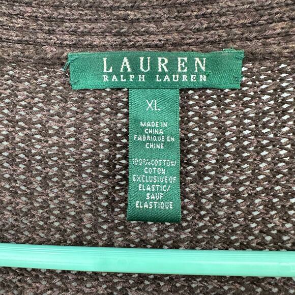 Lauren Ralph Lauren Size XL Sweater Brown Bottom Buttons Long Sleeve V Neck - Picture 5 of 5